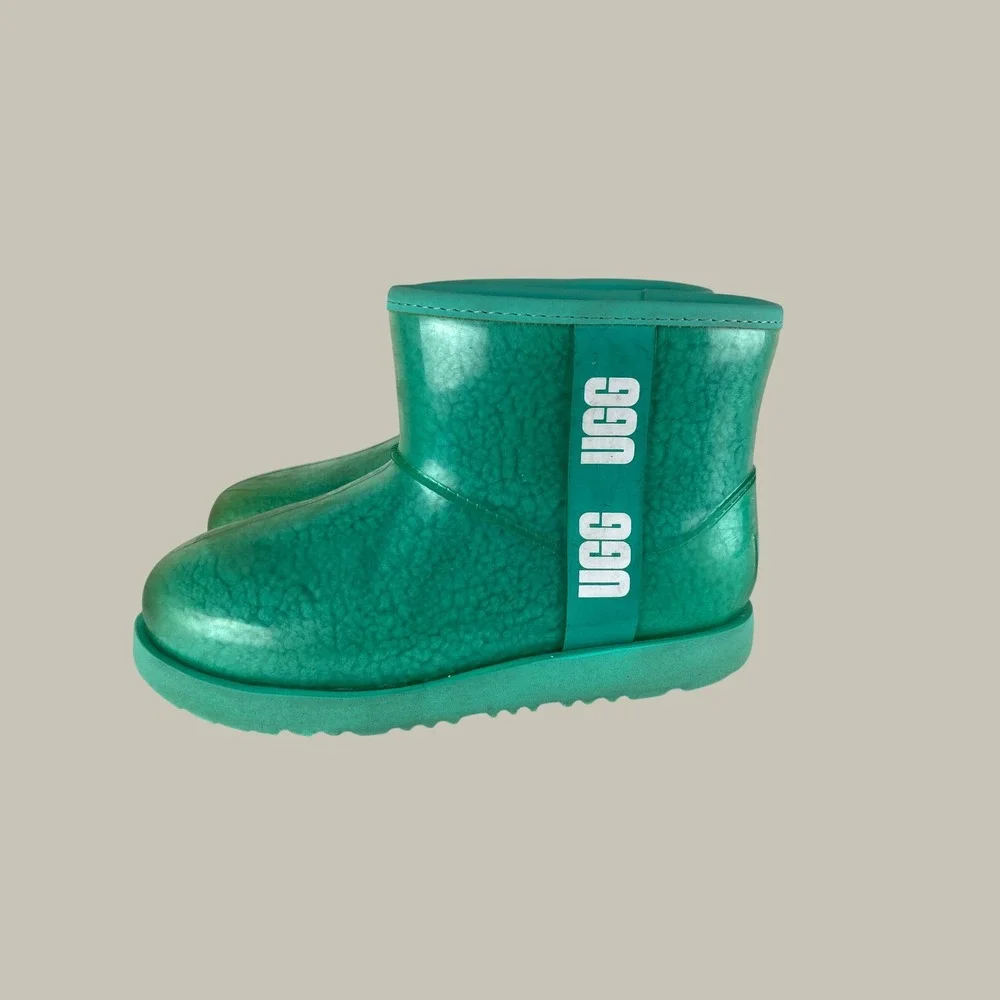 UGG Classic Clear Mini Kids 4 Emerald Green Waterproof Rain Snow Boots Sherpa